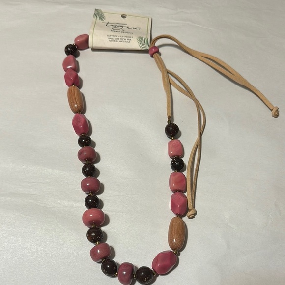 Pink and Brown Bohemian Beaded Necklace - Picture 1 of 6
